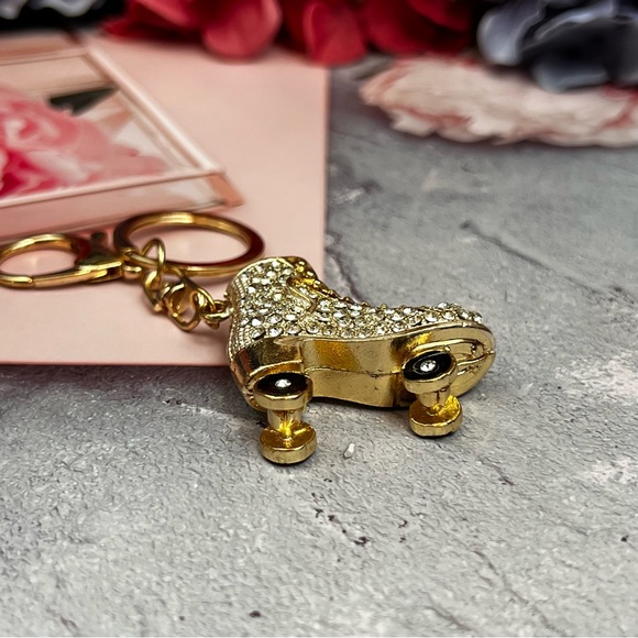 Golden Roller Skate with Silver Crystals Keychain Charm - Picture 13 of 16